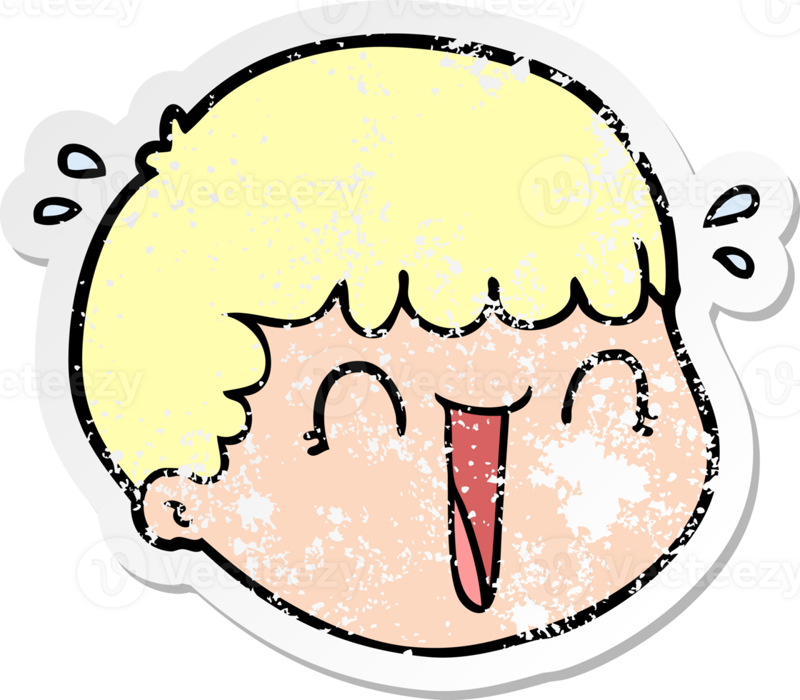 distressed sticker of a cartoon male face png