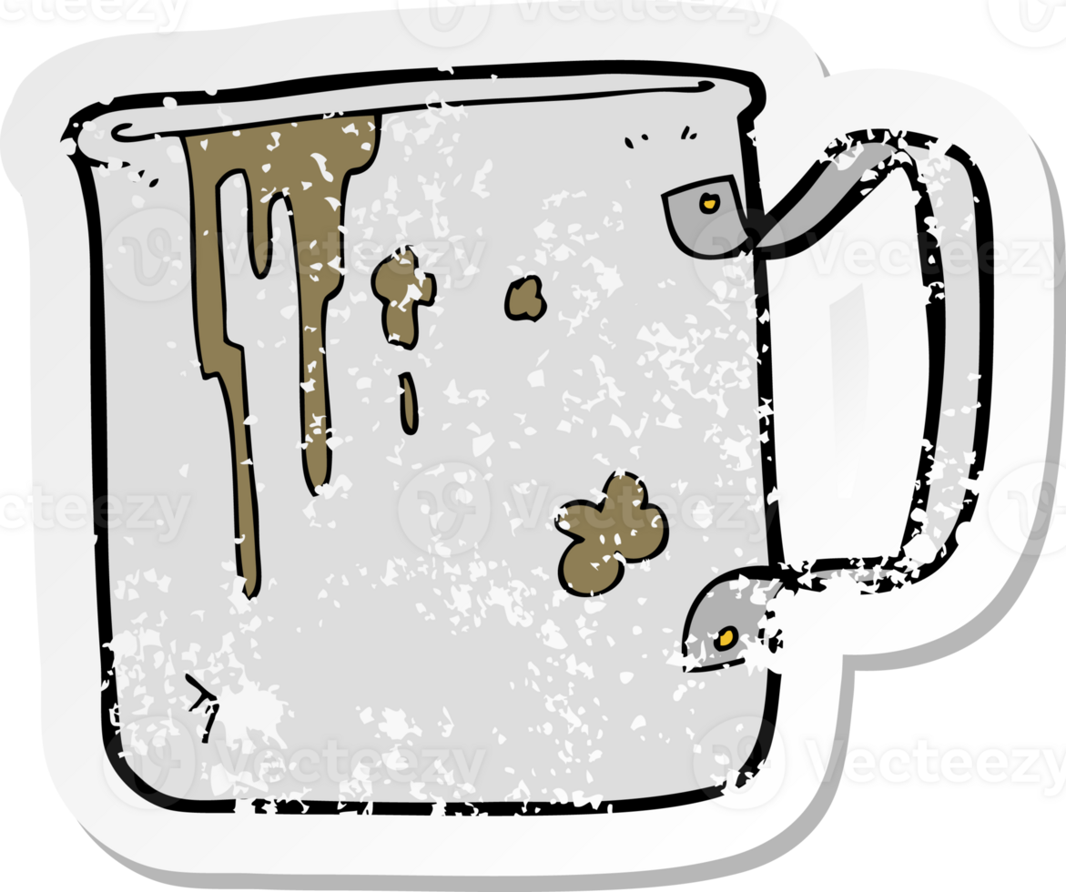 retro distressed sticker of a cartoon old tin cup png