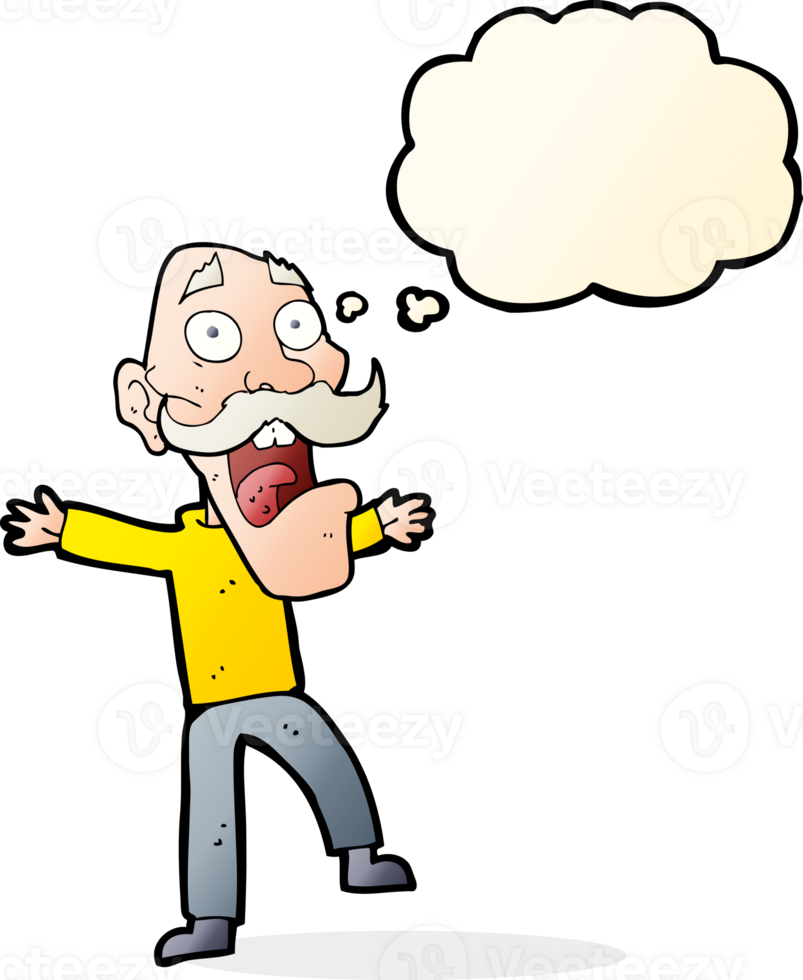 cartoon shocked old man with thought bubble png