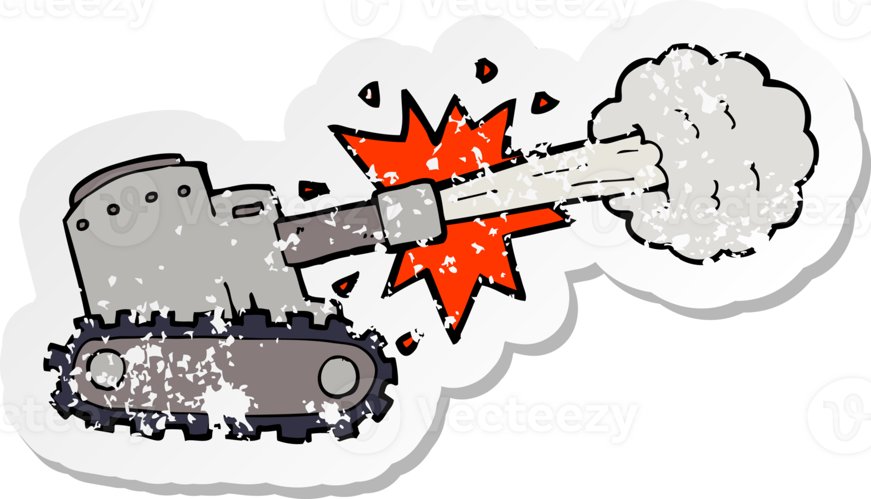retro distressed sticker of a cartoon firing tank png