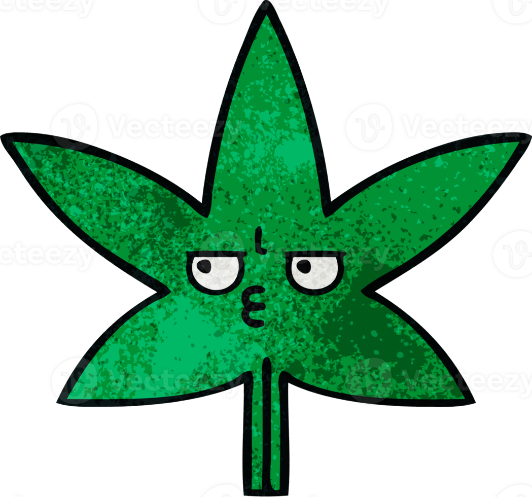 retro grunge texture cartoon of a marijuana leaf png