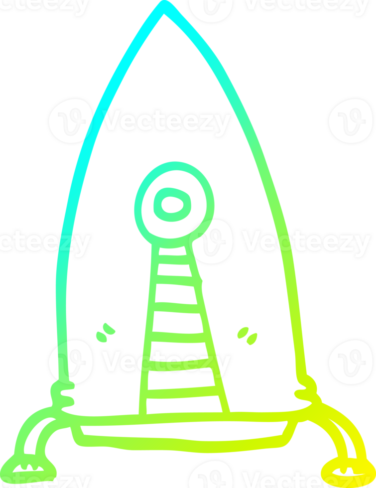 cold gradient line drawing of a cartoon space rocket png
