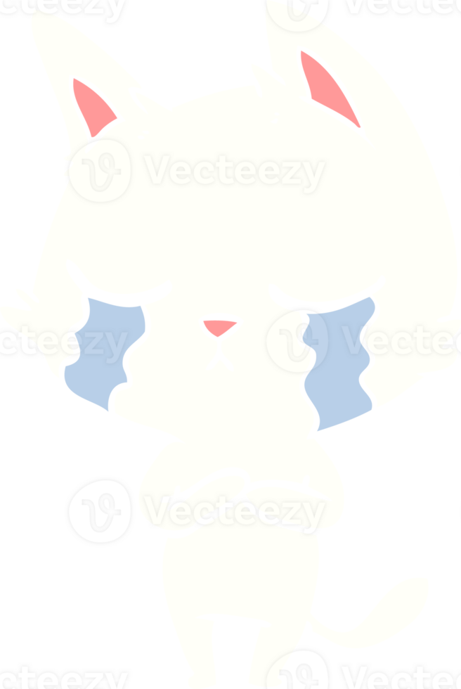 crying flat color style cartoon cat png