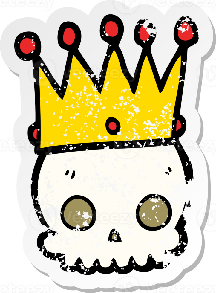 distressed sticker of a cartoon skull with crown png