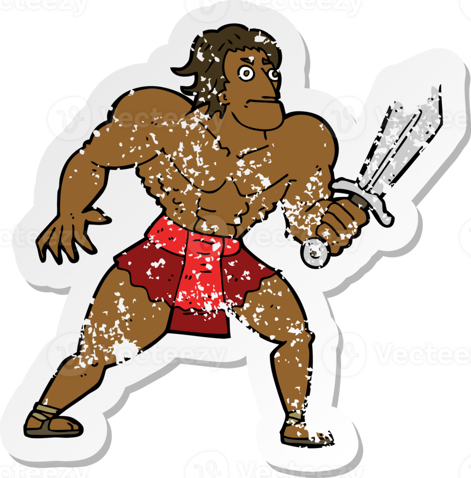 retro distressed sticker of a cartoon fantasy hero man png