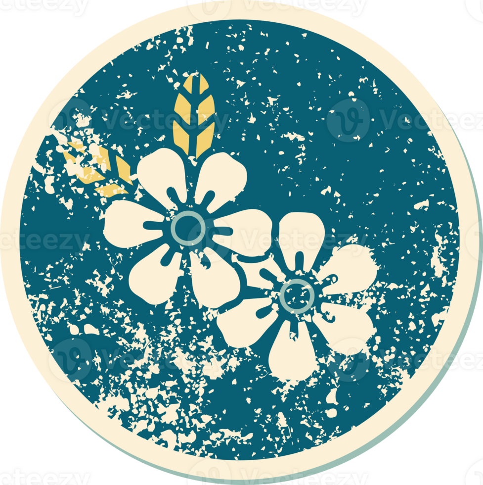 iconic distressed sticker tattoo style image of a flower png