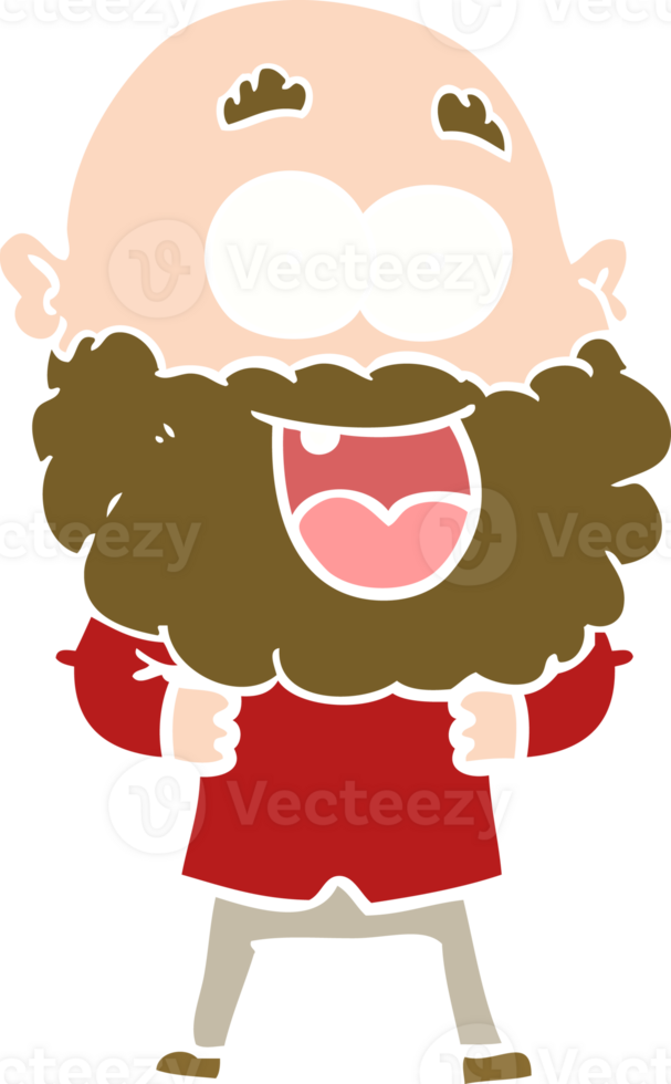 flat color style cartoon crazy happy man with beard png