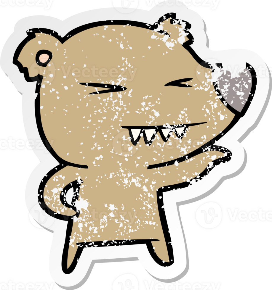 distressed sticker of a angry bear cartoon png
