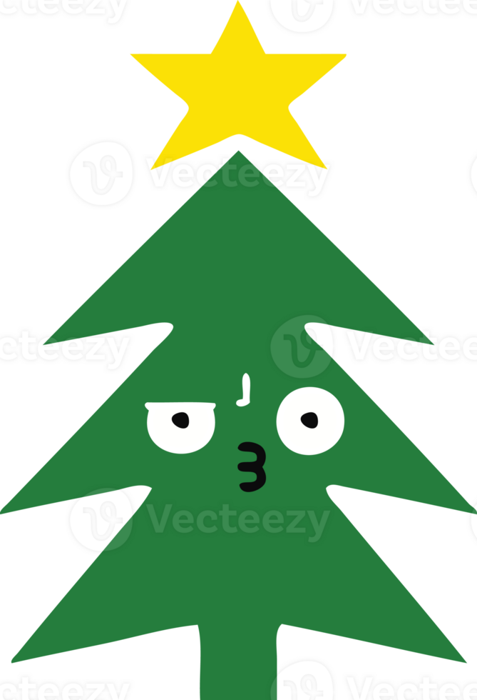 flat color retro cartoon of a christmas tree png