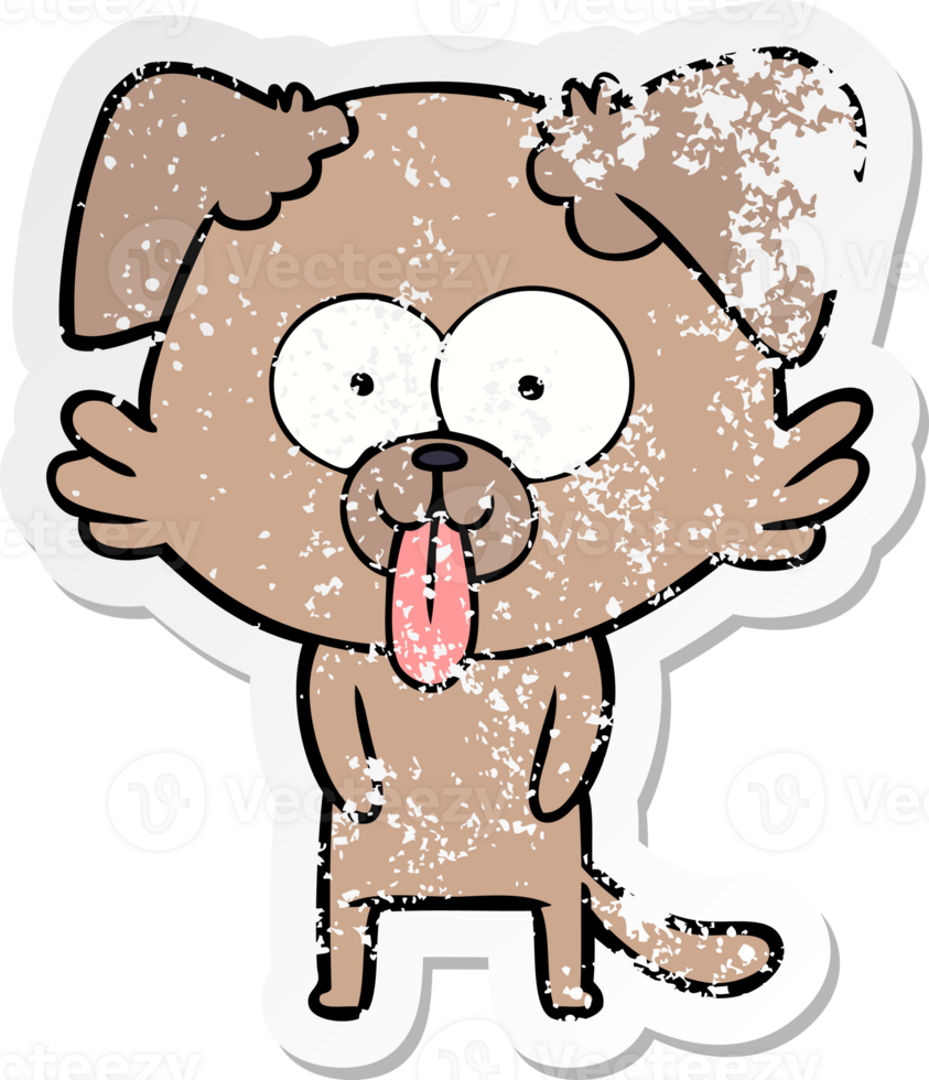 distressed sticker of a cartoon dog with tongue sticking out png