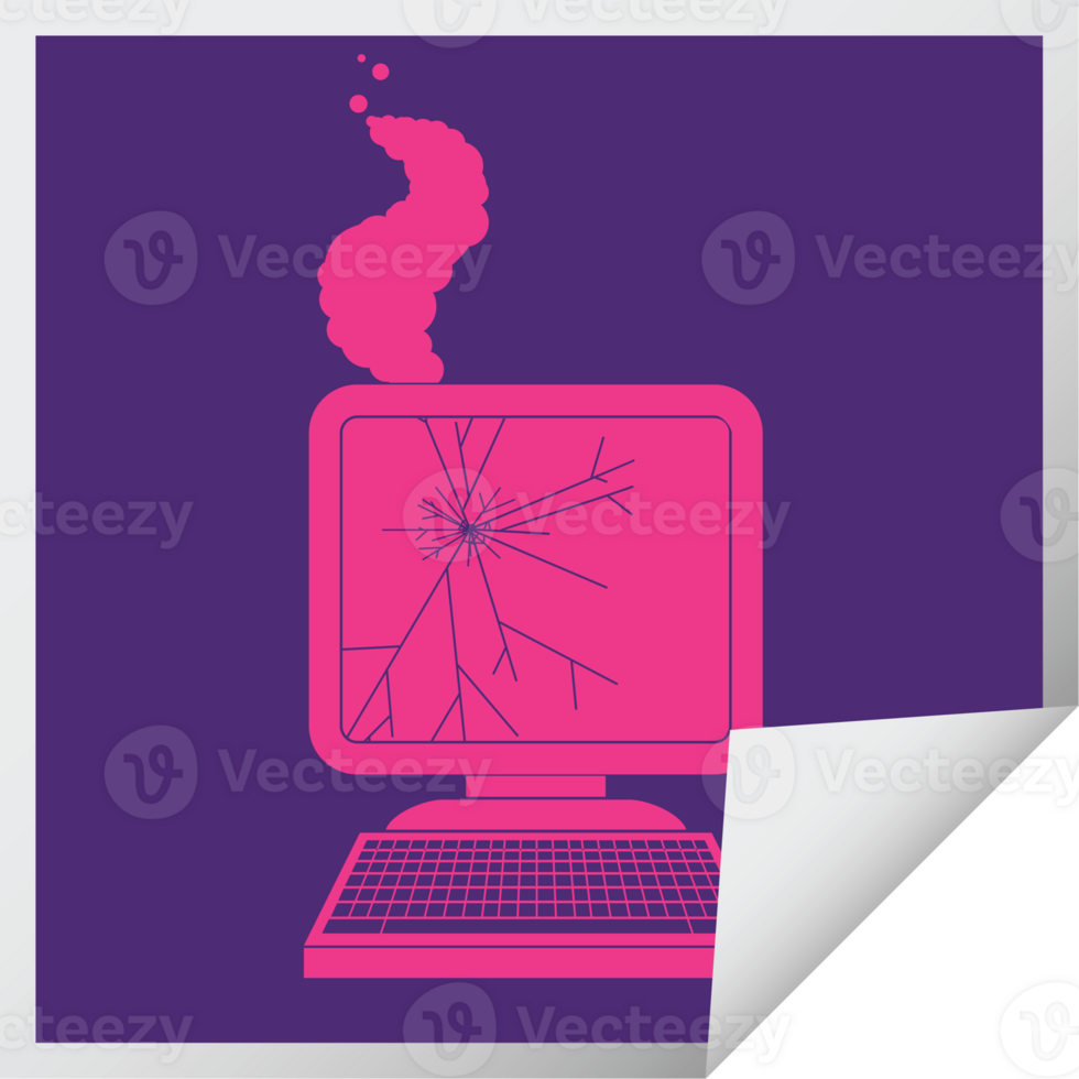 broken computer graphic square peeling sticker png