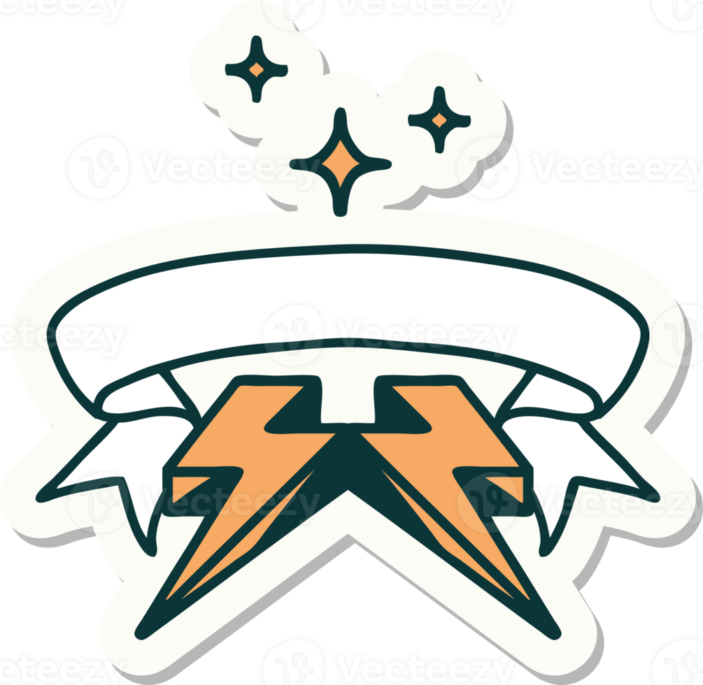 tattoo style sticker with banner of lighting bolt png