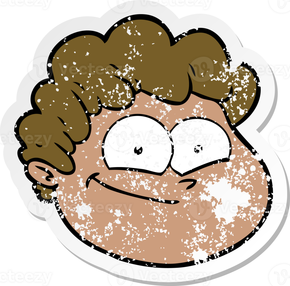 distressed sticker of a cartoon male face png