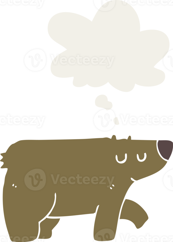 cartoon bear with thought bubble in retro style png