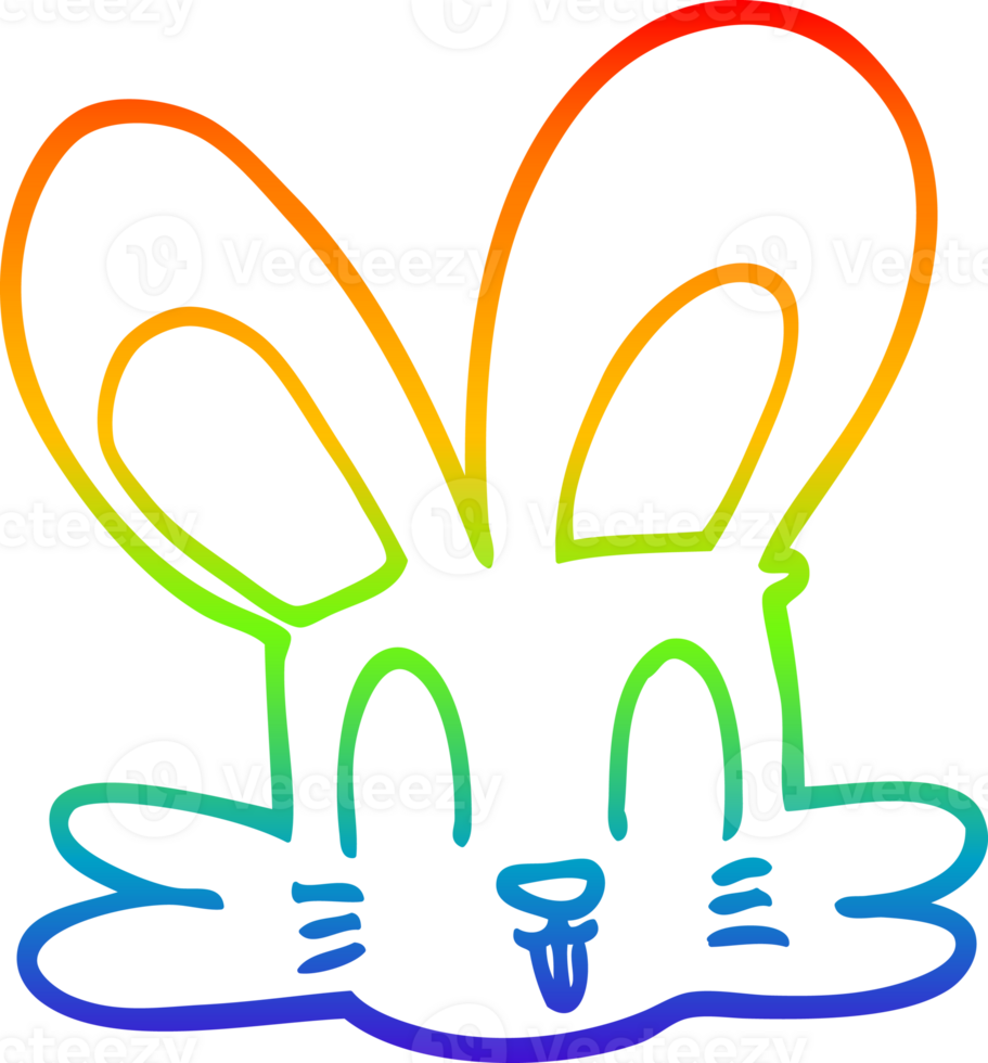 rainbow gradient line drawing of a cartoon cute bunny png