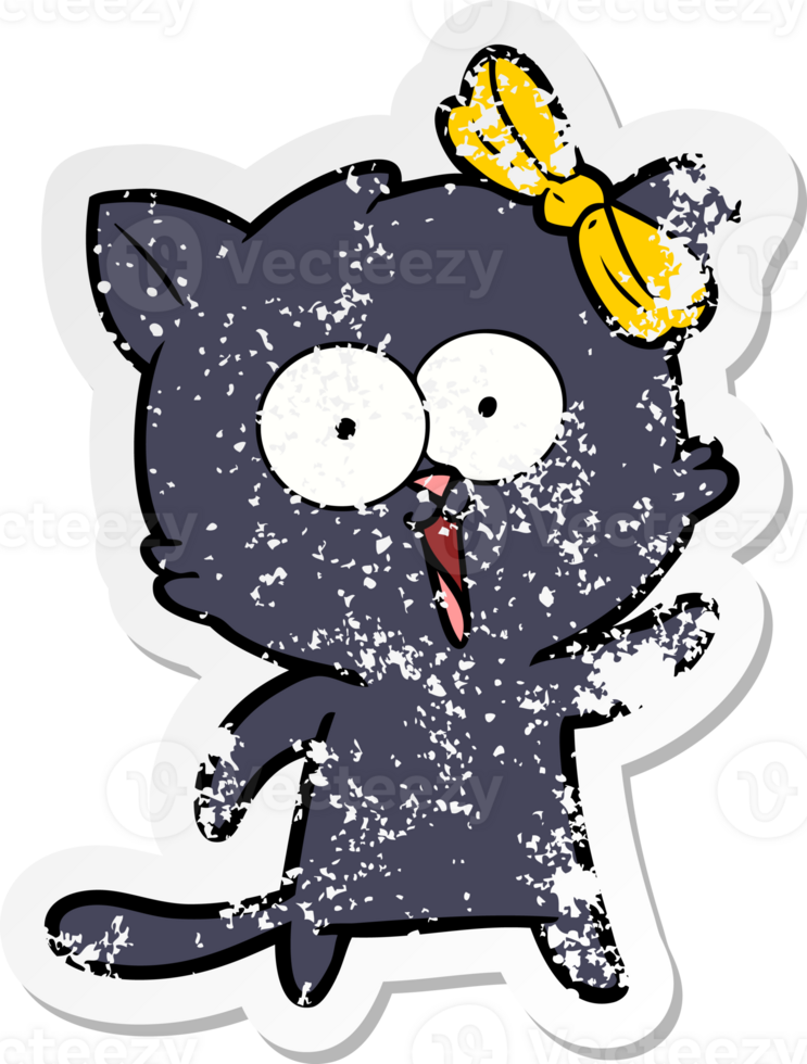 distressed sticker of a cartoon cat png