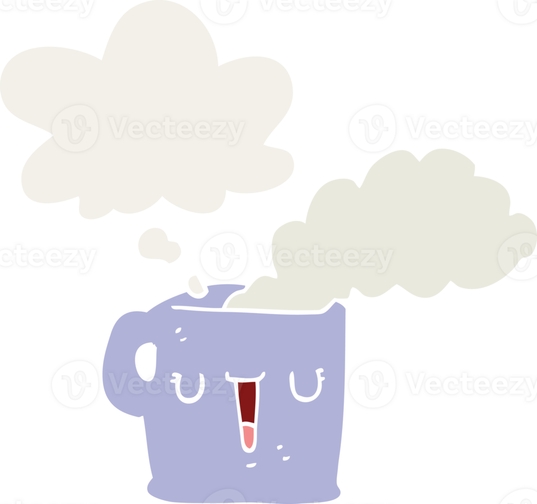 cartoon hot cup of coffee and thought bubble in retro style png