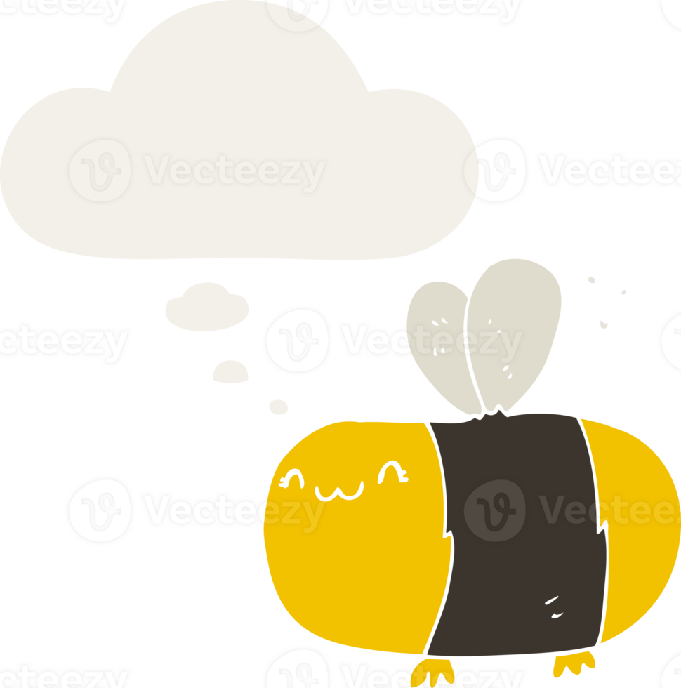 cute cartoon bee and thought bubble in retro style png