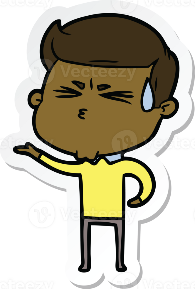 sticker of a cartoon man sweating png