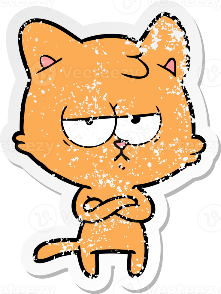 distressed sticker of a bored cartoon cat png