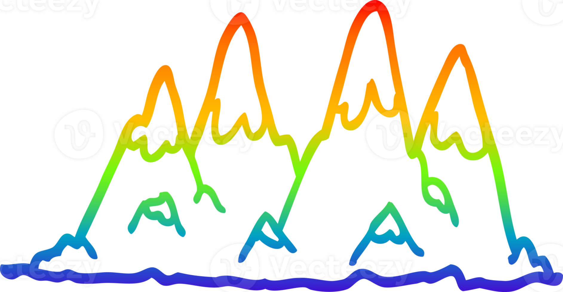 rainbow gradient line drawing cartoon mountain range png
