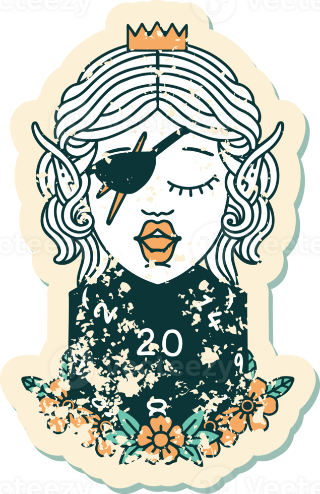 elf rogue character with natural twenty dice roll illustration png