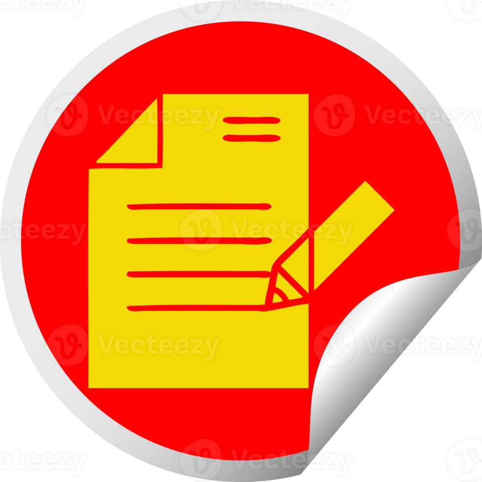 circular peeling sticker cartoon of writing a document png