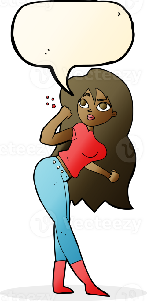 cartoon woman raising fist with speech bubble png