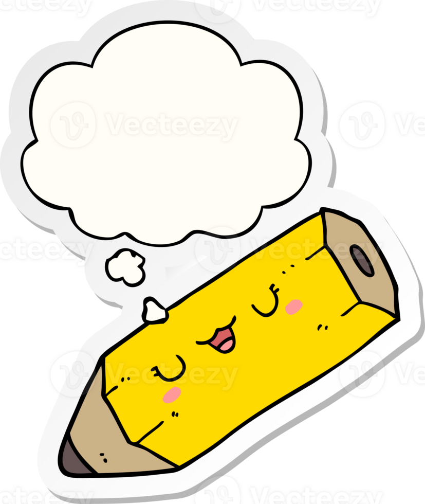 cute cartoon pencil and thought bubble as a printed sticker png