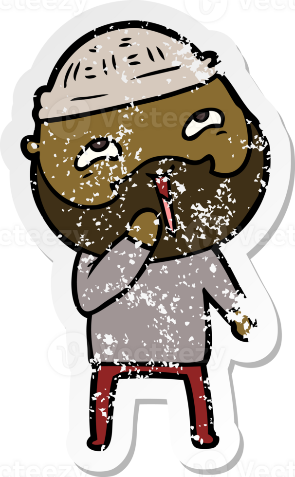 distressed sticker of a cartoon happy bearded man png