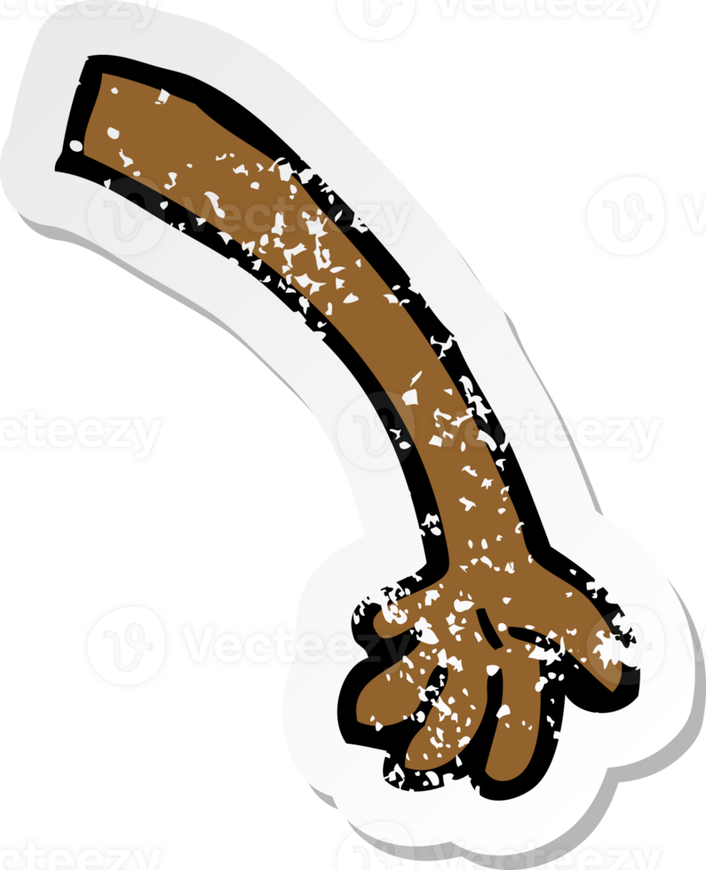 retro distressed sticker of a cartoon arm png