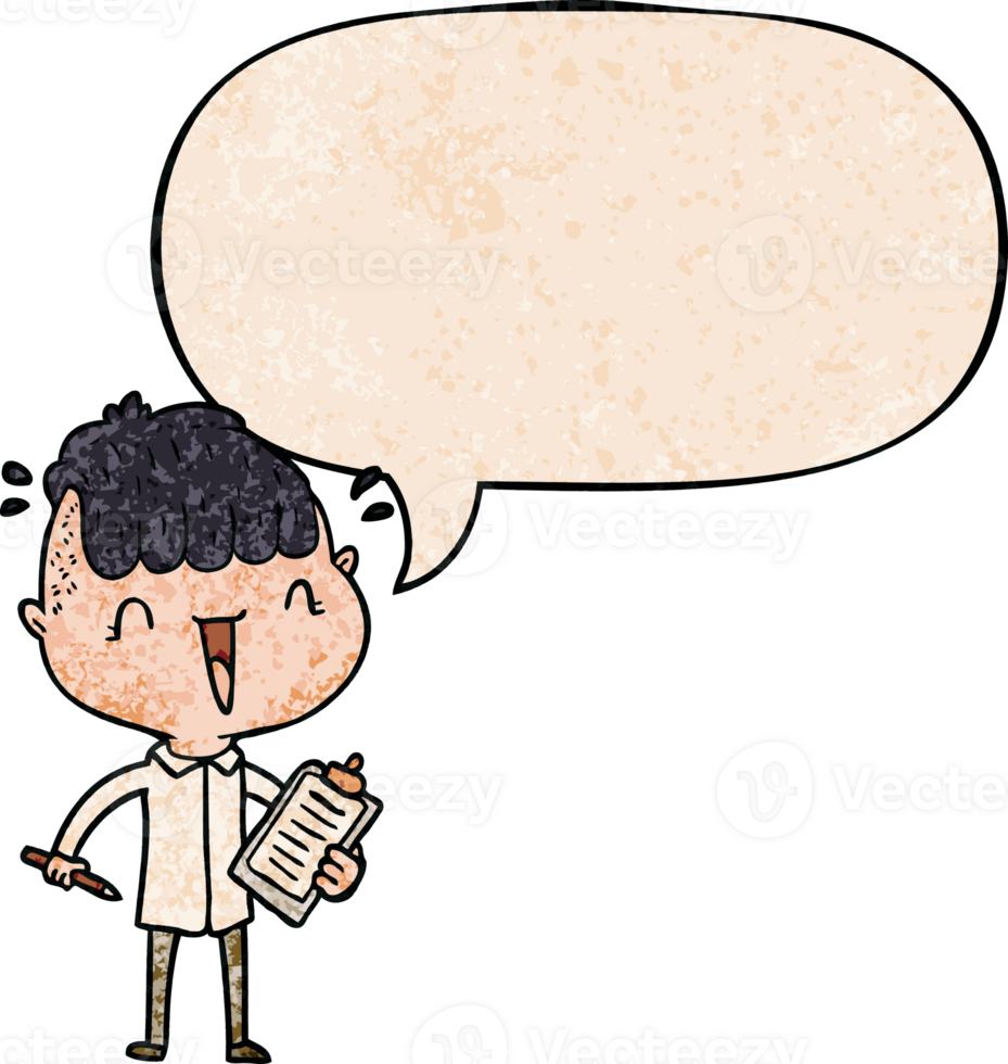 cartoon happy boy surprised and speech bubble in retro texture style png
