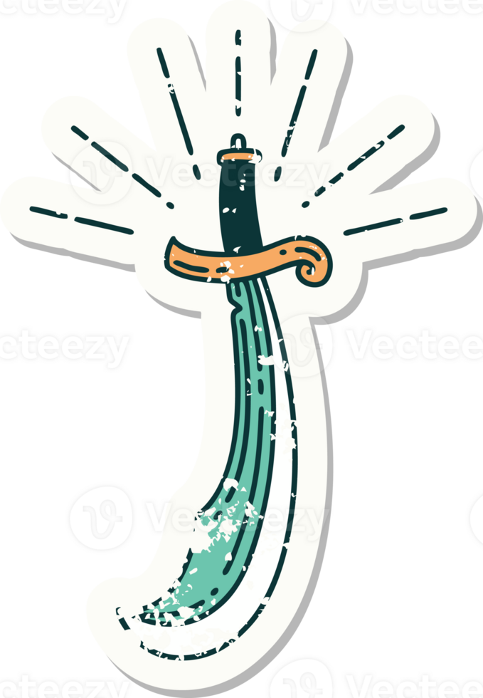 grunge sticker of tattoo style scimitar sword png