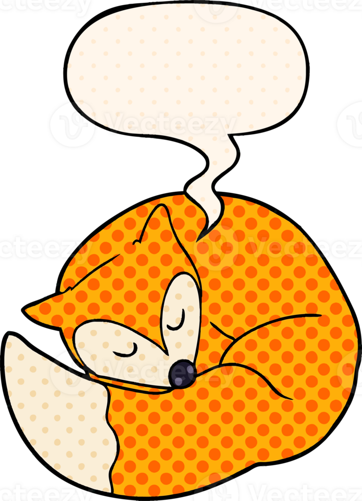 cartoon sleeping fox and speech bubble in comic book style png