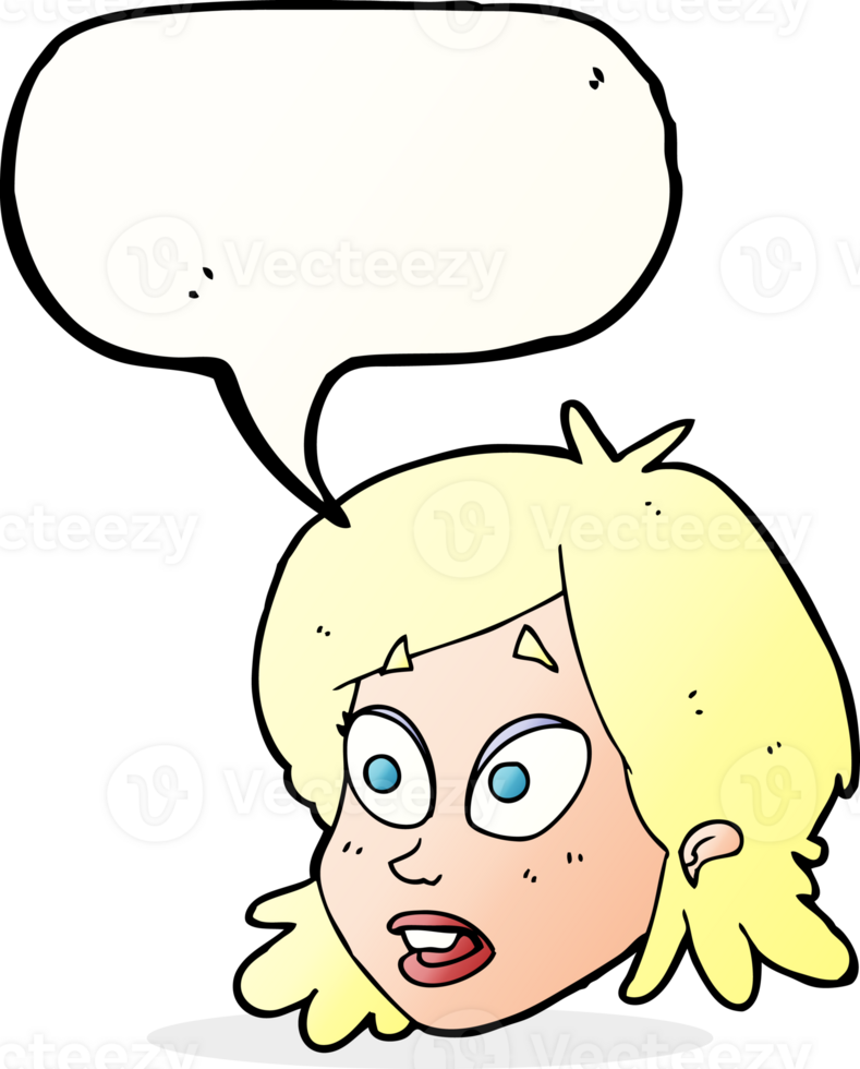 cartoon female face with surprised expression with speech bubble png
