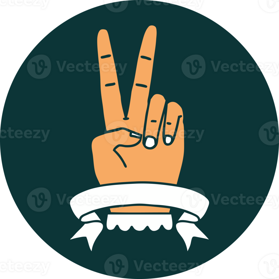 peace two finger hand gesture with banner icon png