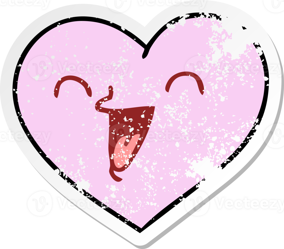 distressed sticker of a quirky hand drawn cartoon happy heart png