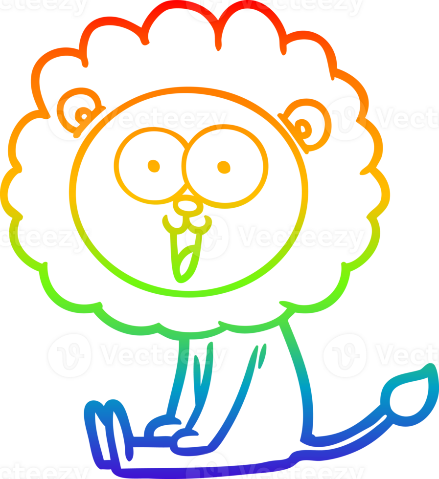 rainbow gradient line drawing happy cartoon lion png