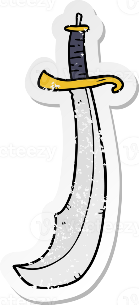 distressed sticker of a cartoon scimitar png
