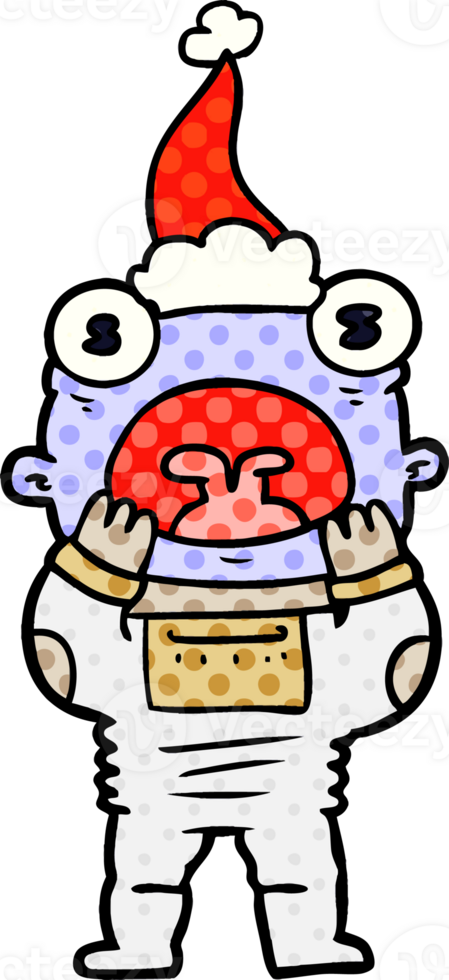 comic book style illustration of a alien gasping in surprise wearing santa hat png