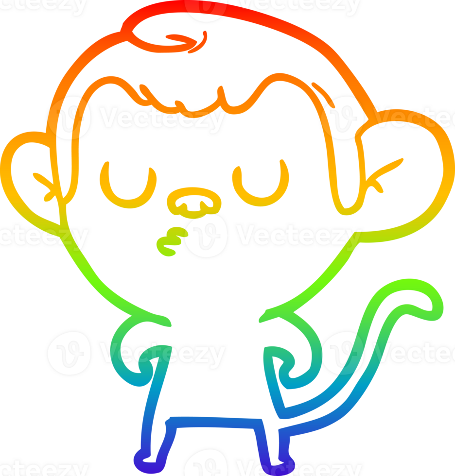 rainbow gradient line drawing cartoon monkey png