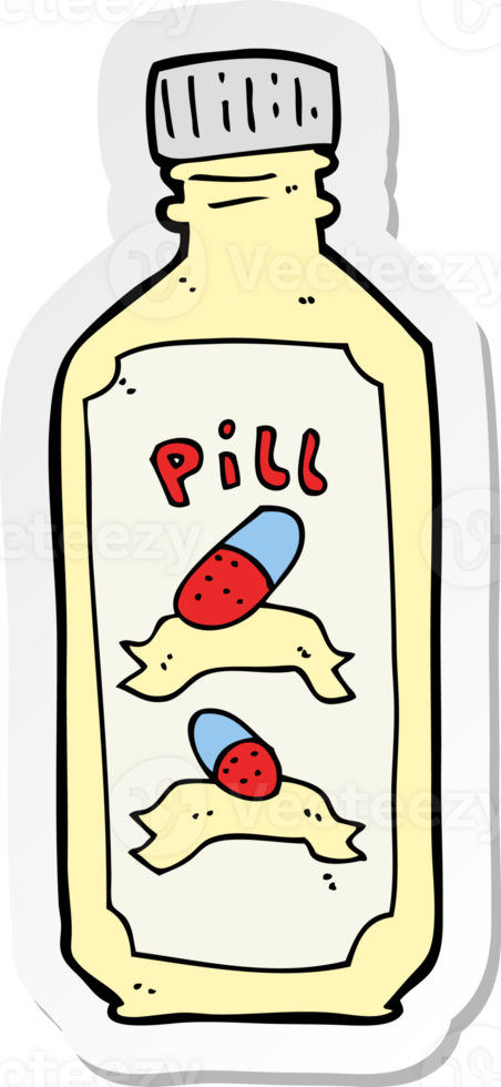 klistermärke av en tecknad gammal flaska piller png