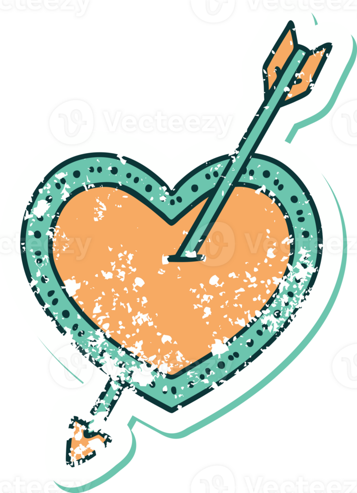 distressed sticker tattoo style icon of an arrow and heart png