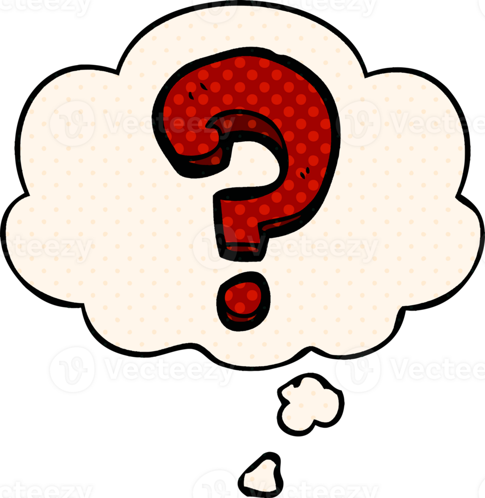 cartoon question mark and thought bubble in comic book style png