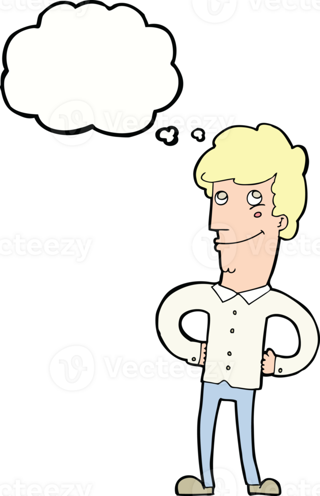 cartoon happy man with thought bubble png