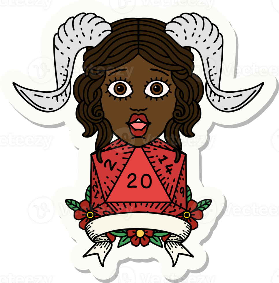 tiefling with natural twenty dice roll sticker png