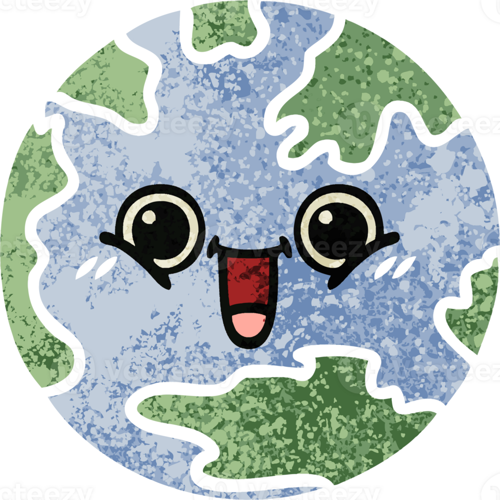 retro illustration style cartoon planet earth png