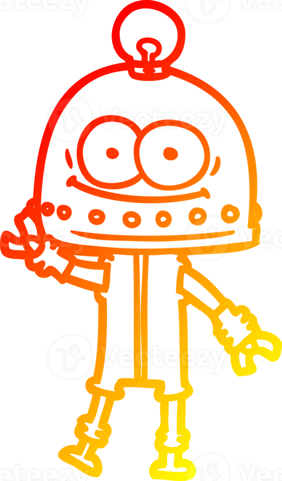 warm gradient line drawing happy carton robot with light bulb png