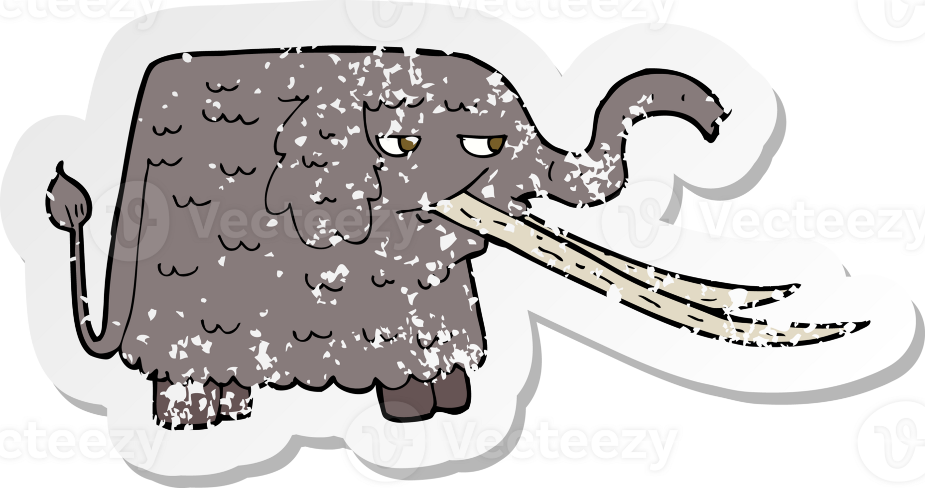 retro distressed sticker of a cartoon woolly mammoth png