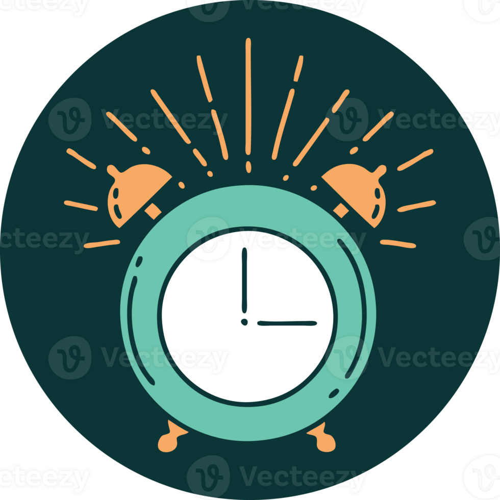 icon of tattoo style ringing alarm clock png